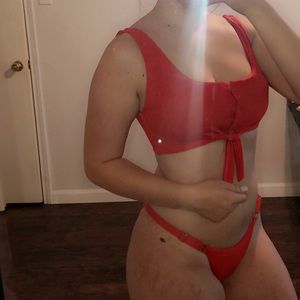 Red Button & Tie Swimsuit